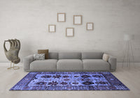 Machine Washable Oriental Blue Industrial Rug, wshurb1153blu