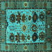 Square Machine Washable Oriental Turquoise Industrial Area Rugs, wshurb1153turq