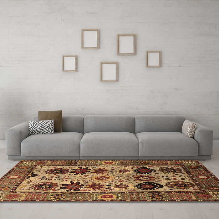 Machine Washable Oriental Brown Industrial Rug in a Living Room,, wshurb1153brn