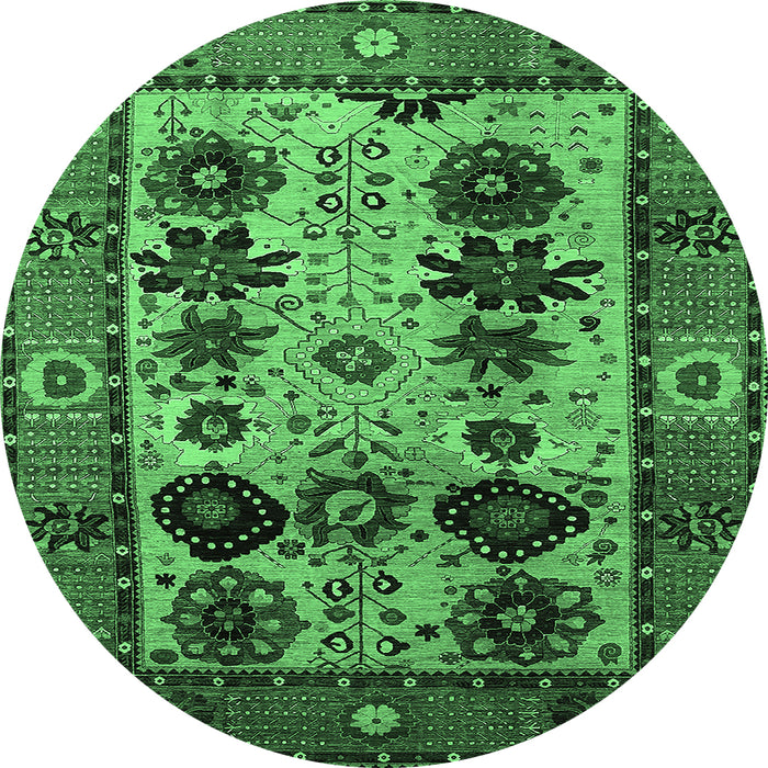 Round Machine Washable Oriental Emerald Green Industrial Area Rugs, wshurb1153emgrn