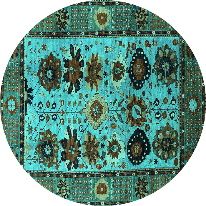 Round Machine Washable Oriental Turquoise Industrial Area Rugs, wshurb1153turq