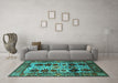 Machine Washable Oriental Turquoise Industrial Area Rugs in a Living Room,, wshurb1153turq