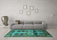 Machine Washable Oriental Turquoise Industrial Rug, wshurb1153turq