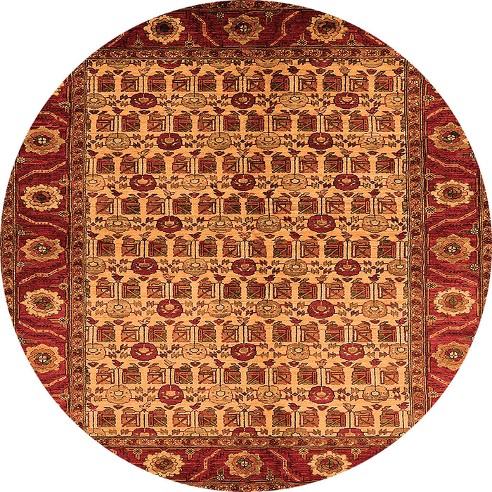 Round Machine Washable Oriental Orange Industrial Area Rugs, wshurb1154org