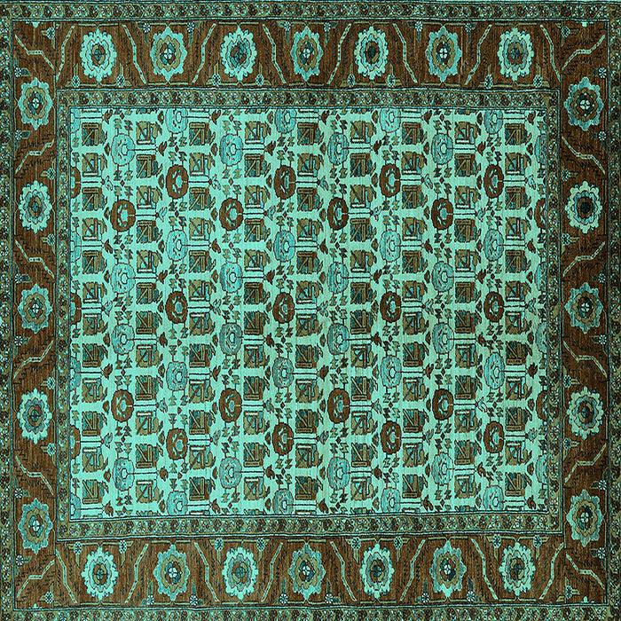 Square Machine Washable Oriental Turquoise Industrial Area Rugs, wshurb1154turq