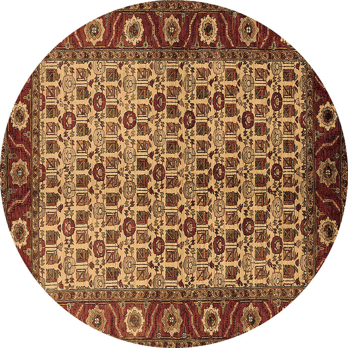 Round Oriental Brown Industrial Rug, urb1154brn
