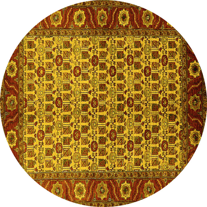 Round Machine Washable Oriental Yellow Industrial Rug, wshurb1154yw