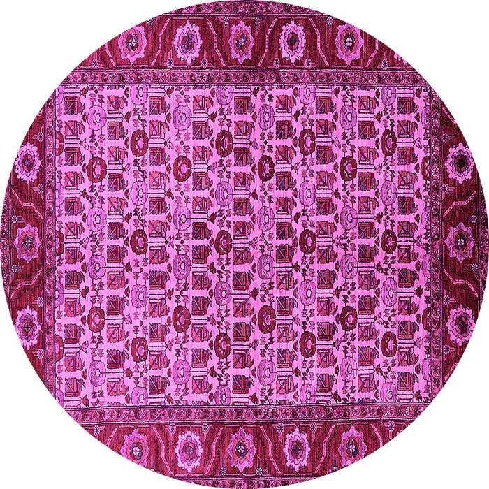 Round Machine Washable Oriental Pink Industrial Rug, wshurb1154pnk