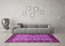 Machine Washable Oriental Purple Industrial Area Rugs in a Living Room, wshurb1154pur