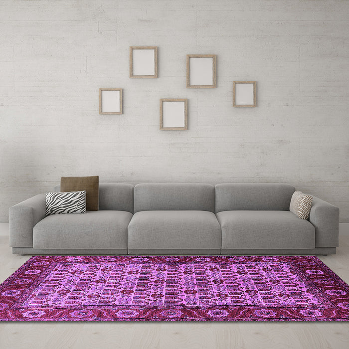 Machine Washable Oriental Purple Industrial Area Rugs in a Living Room, wshurb1154pur