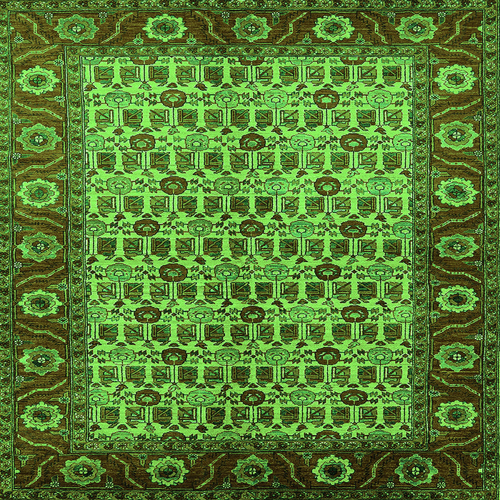Square Machine Washable Oriental Green Industrial Area Rugs, wshurb1154grn