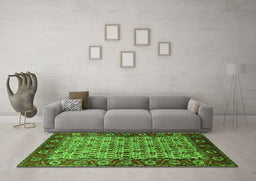 Machine Washable Oriental Green Industrial Area Rugs in a Living Room,, wshurb1154grn