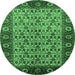 Round Machine Washable Oriental Emerald Green Industrial Area Rugs, wshurb1154emgrn