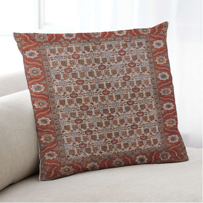 Lifestyle Image of Mid-Century Modern Urban Square Tomato Red Throw Pillow, 18 inch by 18 inch, pwurb1154