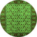 Round Machine Washable Oriental Green Industrial Area Rugs, wshurb1154grn