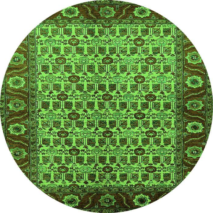 Round Oriental Green Industrial Rug, urb1154grn