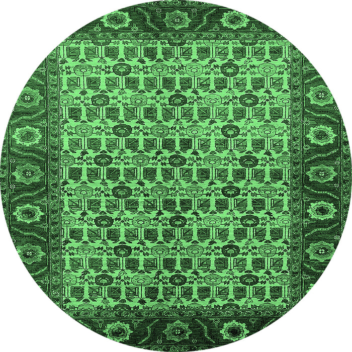 Round Oriental Emerald Green Industrial Rug, urb1154emgrn