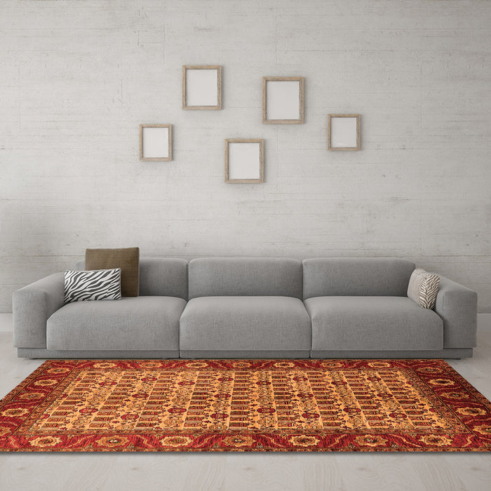 Machine Washable Oriental Orange Industrial Area Rugs in a Living Room, wshurb1154org