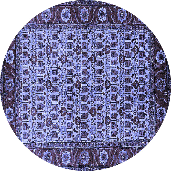 Round Machine Washable Oriental Blue Industrial Rug, wshurb1154blu
