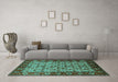 Machine Washable Oriental Turquoise Industrial Area Rugs in a Living Room,, wshurb1154turq