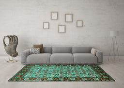 Machine Washable Oriental Turquoise Industrial Area Rugs in a Living Room,, wshurb1154turq