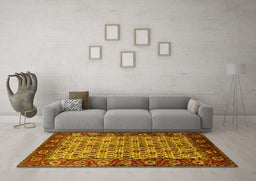 Machine Washable Oriental Yellow Industrial Rug in a Living Room, wshurb1154yw