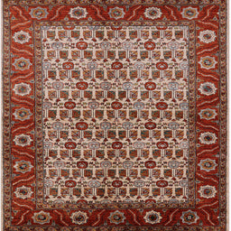 Square Mid-Century Modern Red Oriental Rug, urb1154