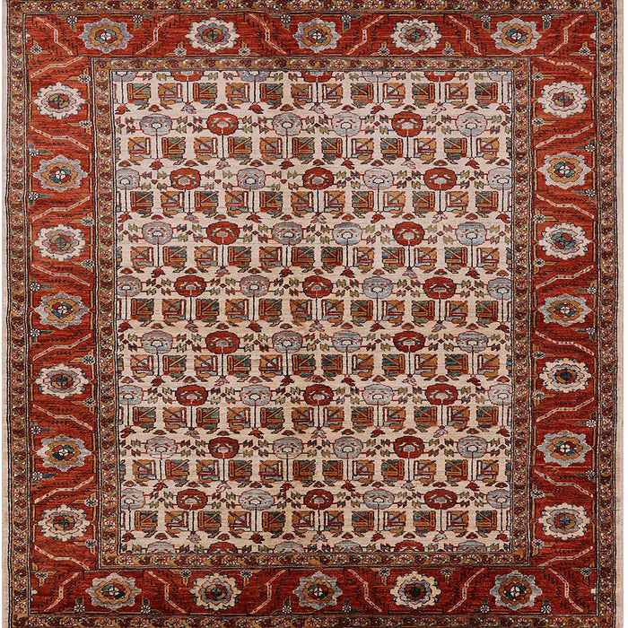 Square Mid-Century Modern Red Oriental Rug, urb1154