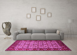 Machine Washable Oriental Pink Industrial Rug in a Living Room, wshurb1154pnk