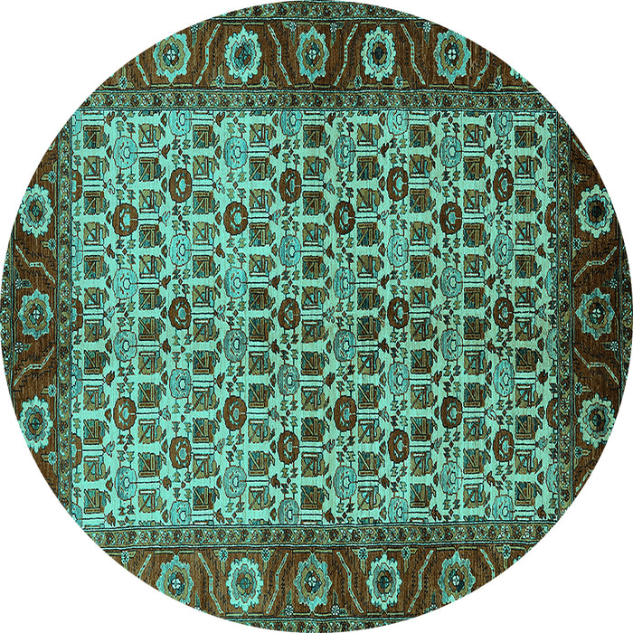 Round Machine Washable Oriental Turquoise Industrial Area Rugs, wshurb1154turq