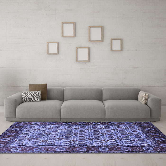 Machine Washable Oriental Blue Industrial Rug in a Living Room, wshurb1154blu
