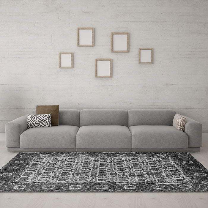 Machine Washable Oriental Gray Industrial Rug in a Living Room,, wshurb1154gry