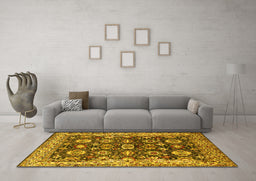 Machine Washable Oriental Yellow Industrial Rug in a Living Room, wshurb1155yw