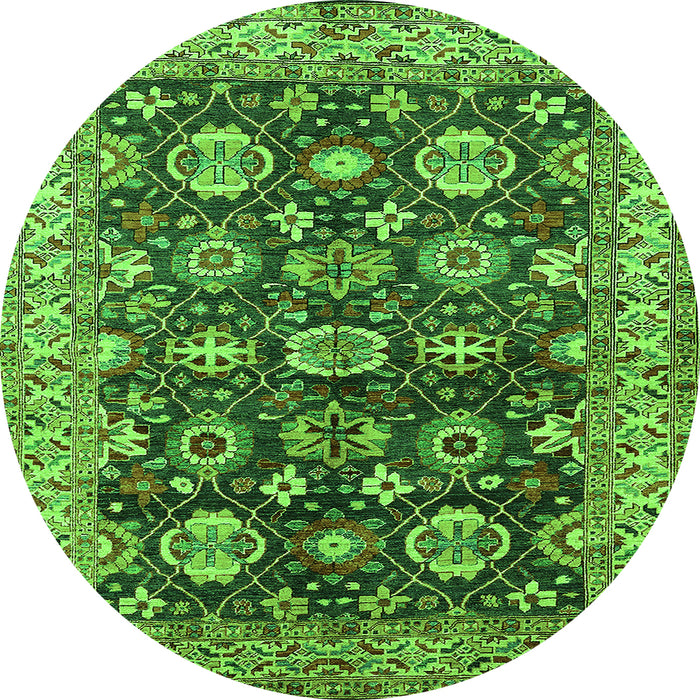 Round Machine Washable Oriental Green Industrial Area Rugs, wshurb1155grn