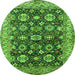 Round Machine Washable Oriental Green Industrial Area Rugs, wshurb1155grn