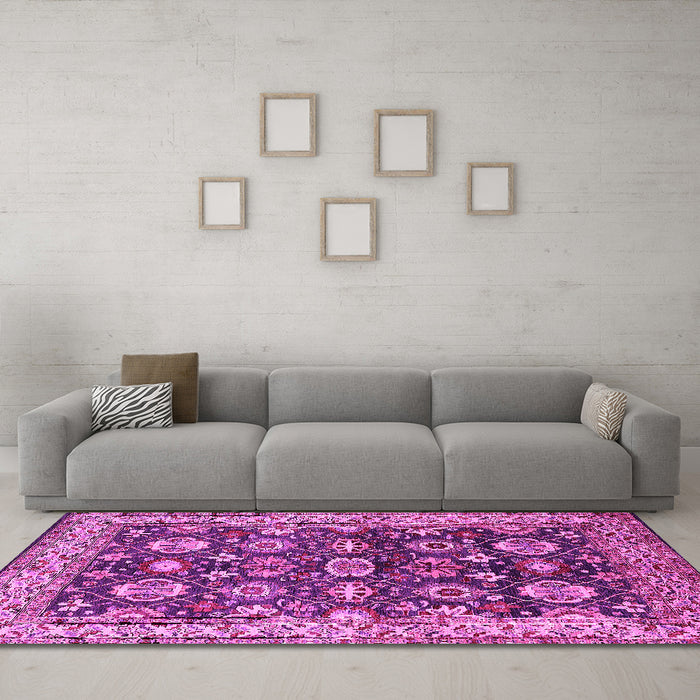 Machine Washable Oriental Pink Industrial Rug in a Living Room, wshurb1155pnk