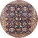 Round Mid-Century Modern Maroon Purple Oriental Rug, urb1155