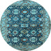 Round Machine Washable Oriental Light Blue Industrial Rug, wshurb1155lblu