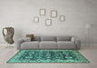 Machine Washable Oriental Turquoise Industrial Area Rugs in a Living Room,, wshurb1155turq