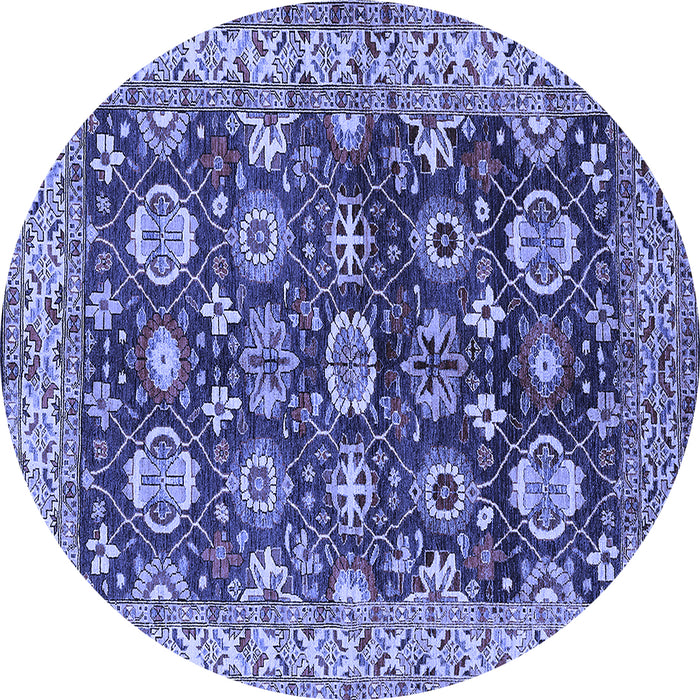 Round Machine Washable Oriental Blue Industrial Rug, wshurb1155blu