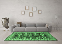 Machine Washable Oriental Emerald Green Industrial Area Rugs in a Living Room,, wshurb1155emgrn