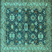 Square Machine Washable Oriental Turquoise Industrial Area Rugs, wshurb1155turq