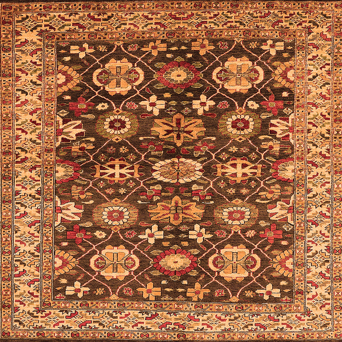 Square Machine Washable Oriental Orange Industrial Area Rugs, wshurb1155org