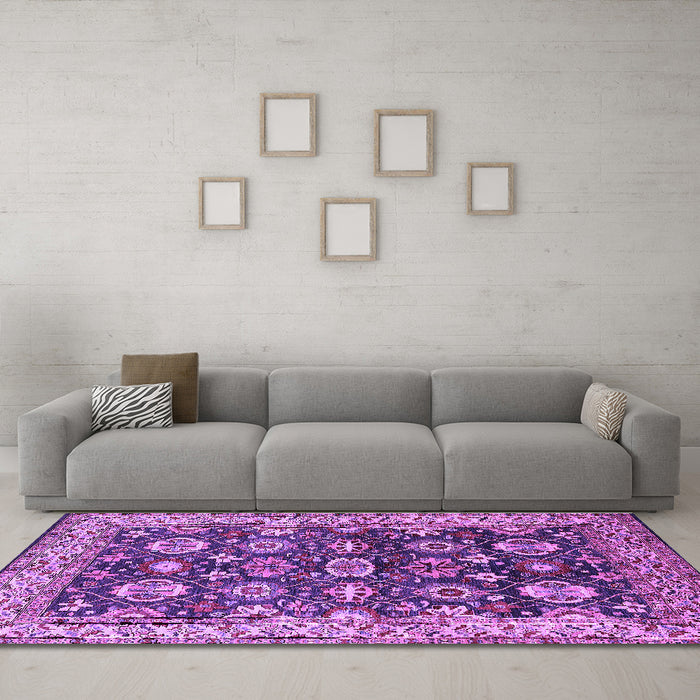 Machine Washable Oriental Purple Industrial Area Rugs in a Living Room, wshurb1155pur