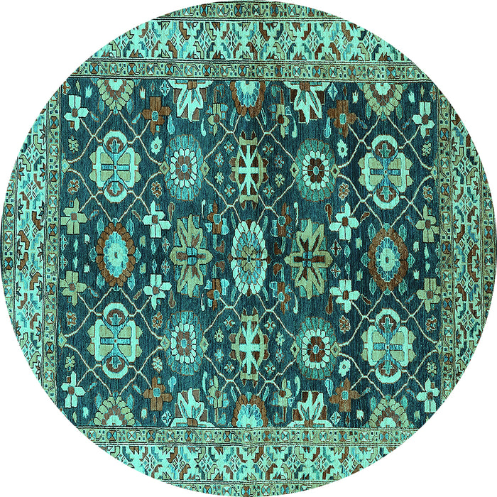 Round Machine Washable Oriental Turquoise Industrial Area Rugs, wshurb1155turq