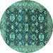 Round Machine Washable Oriental Turquoise Industrial Area Rugs, wshurb1155turq