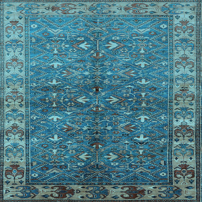Square Machine Washable Oriental Light Blue Industrial Rug, wshurb1156lblu
