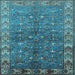 Square Machine Washable Oriental Light Blue Industrial Rug, wshurb1156lblu