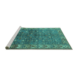 Sideview of Machine Washable Oriental Turquoise Industrial Area Rugs, wshurb1156turq