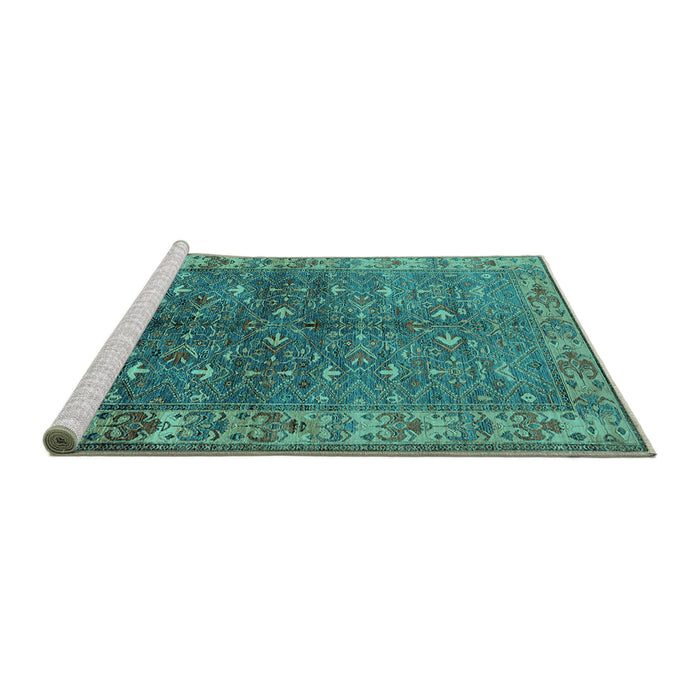 Sideview of Machine Washable Oriental Turquoise Industrial Area Rugs, wshurb1156turq
